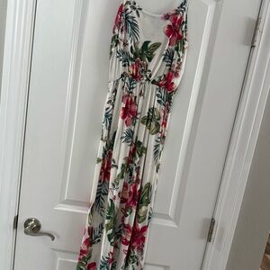 Lush Floral Print Maxi Dress - Pink and Green